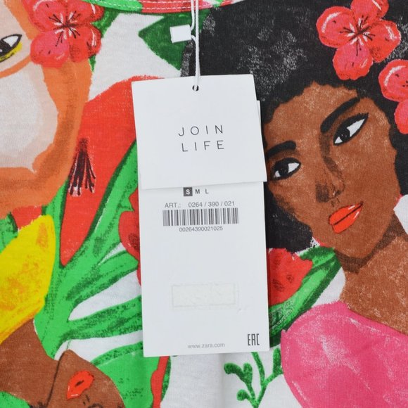 Womens Ladies Faces Floral Cropped Graphic Short Sleeve Tee Shirt NWT - Picture 5 of 7